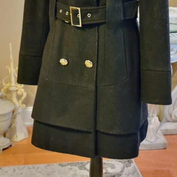 Guess Wool Blend Skirted Bottom Belted Pea Coat - Picture 6 of 13
